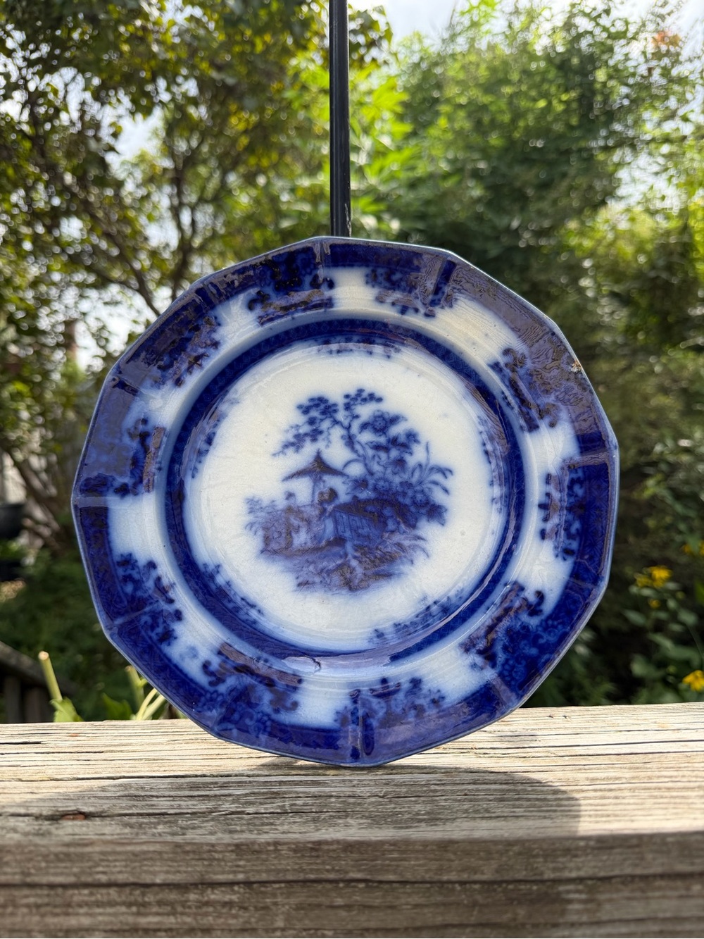 Vintage Flow Blue Amoy 9” Plate As Is Japanese Themed